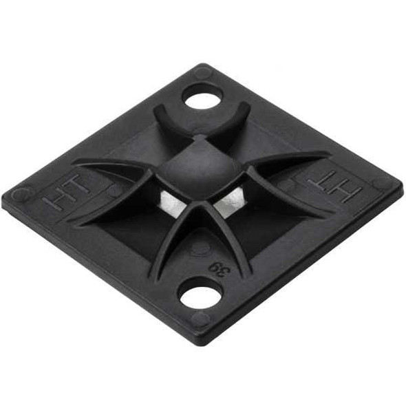 HellermannTyton 151-10915 Cable Tie Mounts Q Tie Mount with Adhesive, 1.2" x 1.2" x 0.21", 4 way entry for Q18 thru Q50 ties, PA66, Black, 100/bag | American Cable Assemblies