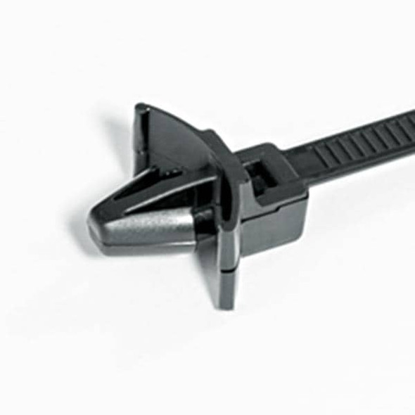 HellermannTyton 126-02204 Cable Tie Mounts 1-Pc Cable Tie/Arrowhead Mount w/Wings, 5.3"L, 50lb, 0.24 - 026" Hole Dia, PA66HIRHS, Black, 500/bag | American Cable Assemblies