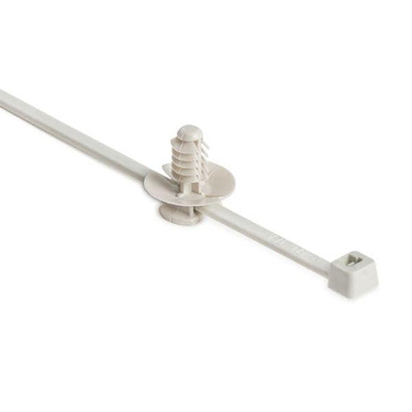 HellermannTyton 156-01555 Cable Tie Mounts 2-Piece Cable Tie/Fir Tree Mount, 5.9"L, .22".25" Mounting Hole, 100lb, PAEK, Beige, 500/bag | American Cable Assemblies