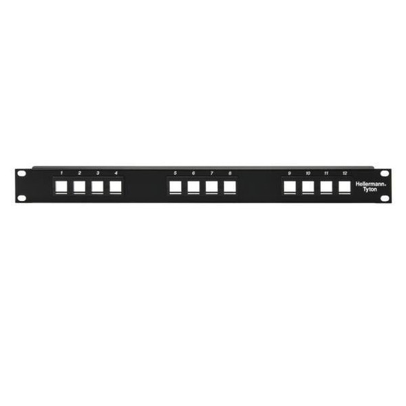 HellermannTyton P108-12-MOD Modular Connectors / Ethernet Connectors Modular Patch Panel 12 Port, 1U, Steel, Black, 1/box | American Cable Assemblies