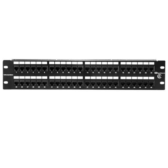 HellermannTyton PP110C648 Modular Connectors / Ethernet Connectors Category 6 Universal 48 Port Patch Panel, 2U, Black, 1/box | American Cable Assemblies