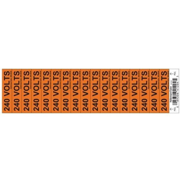 HellermannTyton 596-00936 Labels and Industrial Warning Signs Voltage Marker, .50" x 2.25", 240 Volts, Vinyl, Orange, 17/card, 50 cards/pkg | American Cable Assemblies