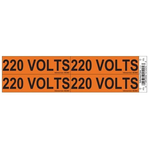 HellermannTyton 596-00957 Labels and Industrial Warning Signs Voltage Marker, 1.125" x 4.25", 220 Volts, Vinyl, Orange, 4/card, 50 cards/pkg | American Cable Assemblies