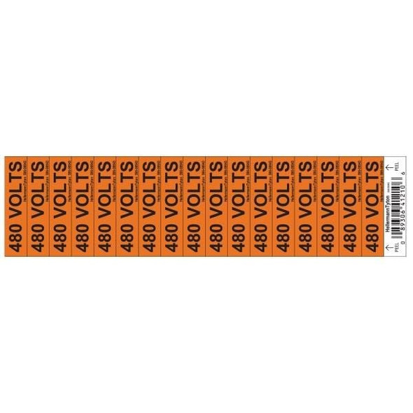 HellermannTyton 596-00943 Labels and Industrial Warning Signs Voltage Marker, .50" x 2.25", 480 Volts, Vinyl, Orange, 17/card, 50 cards/pkg | American Cable Assemblies