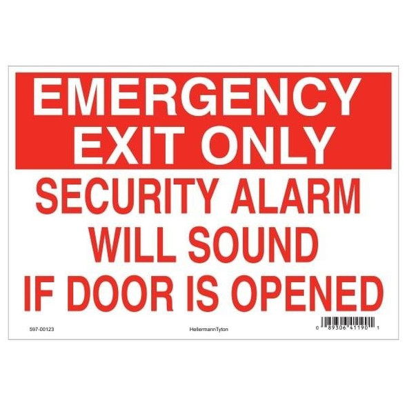 HellermannTyton 597-00123 Labels and Industrial Warning Signs Emergency Exit Sign, 7" x 10", Security Alarm Will Sound If Door is Open, Vinyl, Red, 25/pkg | American Cable Assemblies