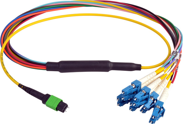 Camplex CMX-MTPSMLC-003 MTP Elite APC Male to 12 LC UPC Duplex External Yellow Single Mode Fiber Breakout Cable-3 Foot | American Cable Assemblies