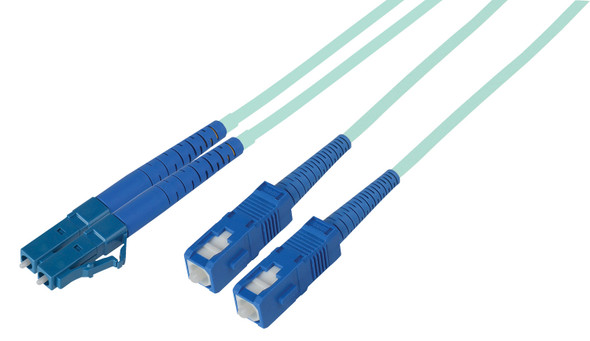 Camplex MMD50-LC-SC-001 Premium Bend Tolerant Fiber Patch Cable OM3 Multimode Duplex LC to SC - Aqua - 1 Meter | American Cable Assemblies