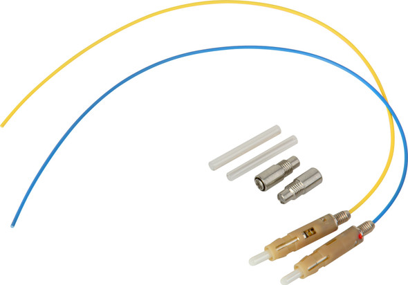 Camplex LEMO F2 SMPTE 3K.93C Pre-polished Fusion Splice Kit - Yellow and Blue Fiber Pair - 6 inch | American Cable Assemblies