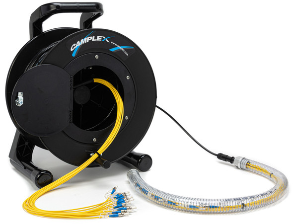 Camplex HF-TRP12ST-0500 12-Channel ST Single Mode Fiber Tactical Cable Reel with Protective Pulling Sleeve - 500 Foot | American Cable Assemblies