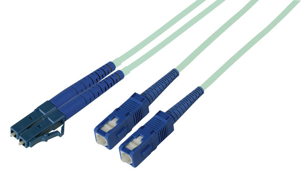 Camplex MMD50-LC-SC-010 Premium Bend Tolerant Fiber Patch Cable OM3 Multimode Duplex LC to SC - Aqua - 10 Meter | American Cable Assemblies