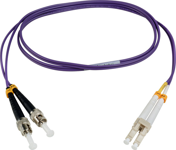 Camplex MMDM4-LC-ST-001 OM4 Premium Bend Tolerant Multimode Duplex LC to ST Fiber Patch Cable - Purple - 1 Meter | American Cable Assemblies