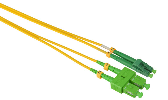 Camplex SMD9-ASC-ALC-001 APC SC to APC LC Premium Bend Tolerant Single Mode Duplex Fiber Patch Cable - Yellow - 1 Meter | American Cable Assemblies