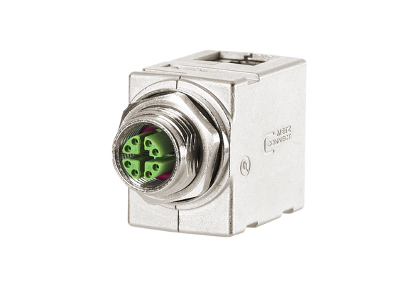 Metz Connect MWN911A415 Panel feed through adapters M12 X-coded to RJ45
for electrical cabinets - angled | American Cable Assemblies