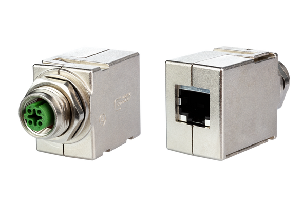 Metz Connect MWN811A115 Panel feed through adapters M12 D-coded to RJ45
for electrical cabinets - straight | American Cable Assemblies