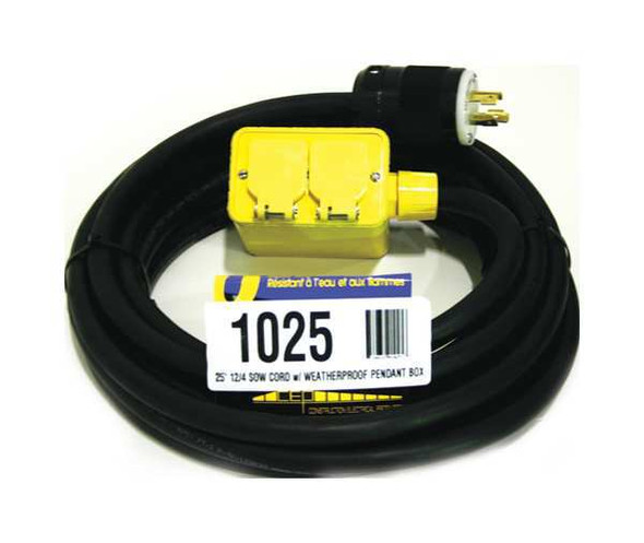 Southwire LIV1025 Extension Cord, 25ft, 12/4, 20A, SOW, Black | American Cable Assemblies