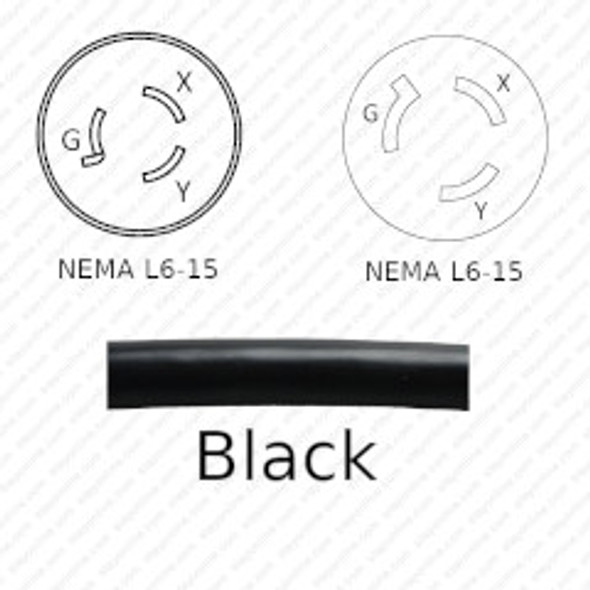 NEMA L6-15 Male Plug to L6-15 Connector 0.5 meters / 1.5 feet 15A/250V 14/3 SJT Black - Power Extension Cord