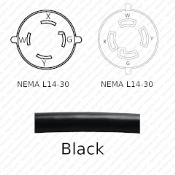 NEMA L14-30 Male Plug to L14-30 Connector 12.0 meters / 40 feet 30A/250V 10/4 SOOW Black - Power Extension Cord