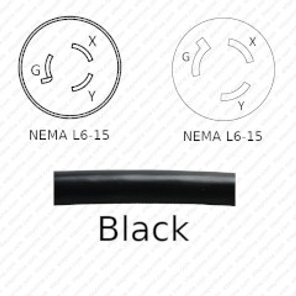 NEMA L6-15 Male Plug to L6-15 Connector 1.8 meters / 6 feet 15A/250V 14/3 SJT Black - Power Extension Cord