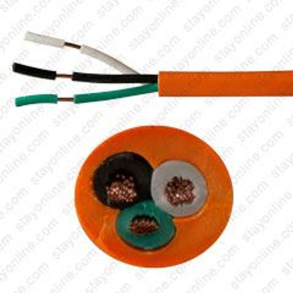 Bulk Cable StayOnline Orange Jacketed SJT Cord 12 AWG x 3 Conductor Color Code Green, White, Black cUL FT2 105* 300 Volt PVC Filler, 1 Foot Length