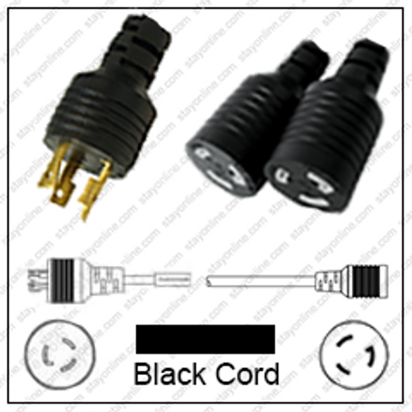 NEMA L6-30 Male Plug to 2 way L6-20 Connectors 0.9 meters / 3 feet 20A/250V 10/3 & 12/3 SJT 24 inch legs Black - Splitter Power Cord