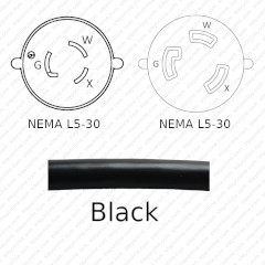 NEMA L5-30 Male Plug to L5-30 Connector 23.0 meters / 75 feet 25A/125V 10/3 SJT Black - Power Extension Cord
