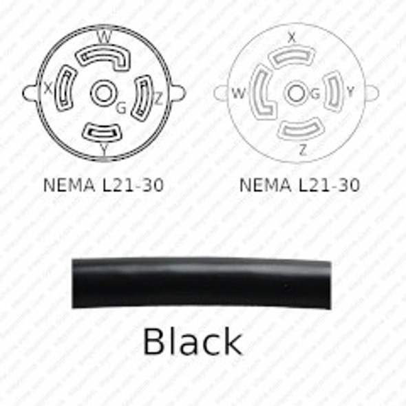 NEMA L21-30 Male Plug to L21-30 Connector 21.5 meters / 70 feet 25A/208V 8/5 SOOW Black - Power Extension Cord