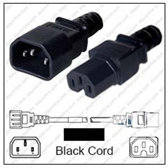 IEC320 C14 Male Plug to C15 Connector 2.0 meters / 6.5 feet 15A/250V 14/3 SJT Black - Power Cord