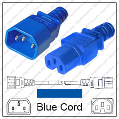 IEC320 C14 Male Plug to C15 Connector 0.9 meters / 3 feet 15A/250V 14/3 SJT Blue - Power Cord