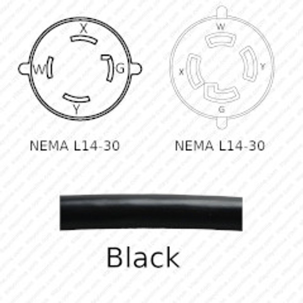 NEMA L14-30 Male Plug to L14-30 Connector 7.6 meters / 25 feet 30A/250V 10/4 SOOW Black - Power Extension Cord