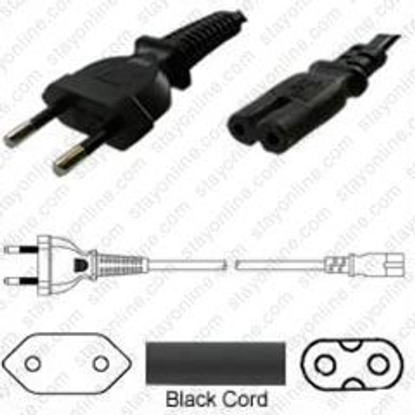 Brazil NBR6147 Male Plug to IEC320 C7 Connector 1.8 meters / 6 feet 2.5A/250V H03VVH2-F2.75 Black - Country Power Cord Hanked
