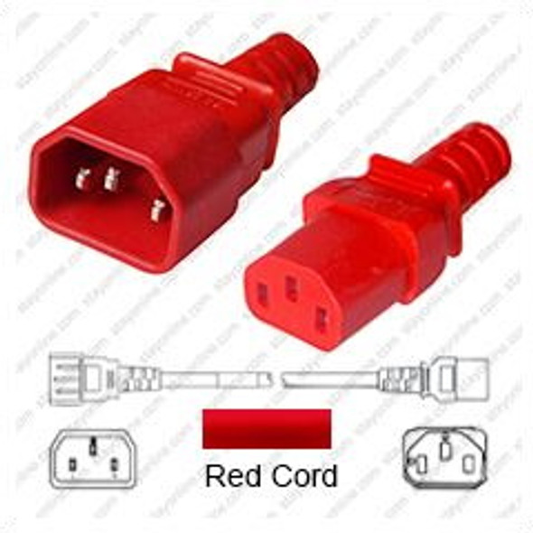 IEC320 C14 Male Plug to C13 Connector 0.9 meters / 3 feet 10A/250V 18/3 SJT Red - Power Cord