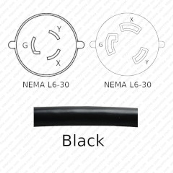 NEMA L6-30 Male Plug to L6-30 Connector 3.0 meters / 10 feet 30A/250V 10/3 SJT Black - Power Extension Cord