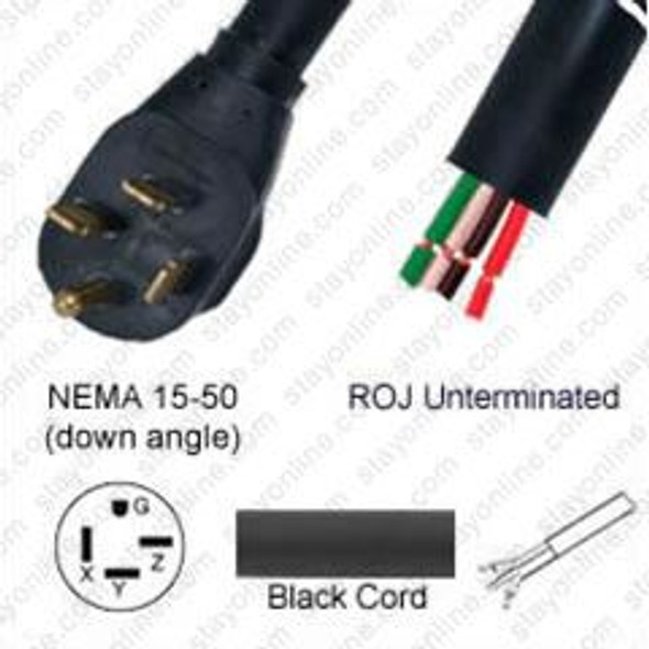 Custom AC Power Cord NEMA 15-50 Down Angle Plug to ROJ 3.5 Meter 45A/250V 6/4 SOOW