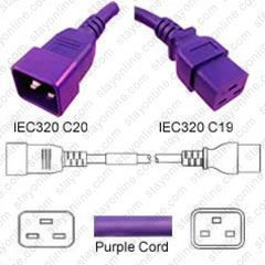 IEC320 C20 Male Plug to C19 Connector 2.7 meters / 9 feet 20A/250V 12/3 SJT Purple - Power Cord