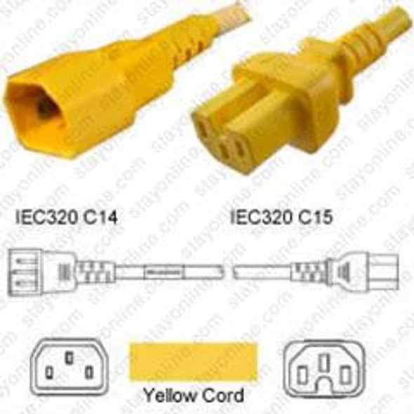 AC Custom Cord IEC 60320 C14 Plug to C15 Connector 4.5 Foot 15A/250V 14/3 SJT Yellow