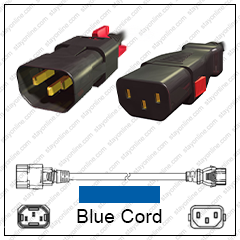 IEC320 C14 Male Plug to C13 Connector Z-LOCK 1.5 meters / 5 feet 10A/250V H05VV-F3G1.0 & 17/3 SJT Blue - Locking Power Cord