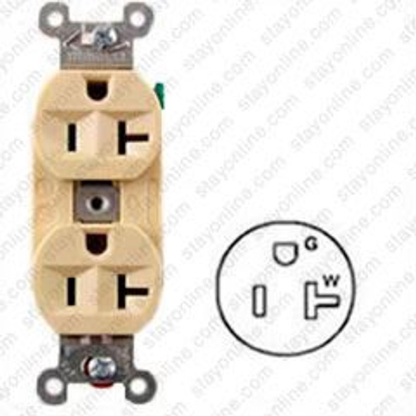 HUBBELL 5362I AC Receptacle NEMA 5-15/20 Female Duplex Construction Grade Ivory