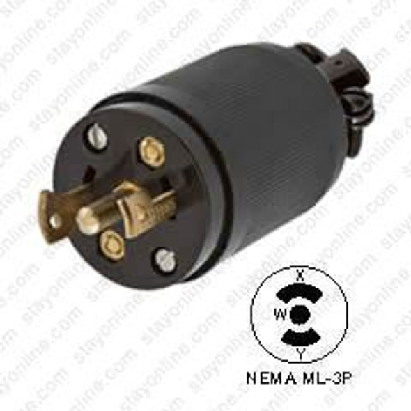 Hubbell HBL7485V ML-3P Midget Twist-Lock® Plug 15A, 125/250V