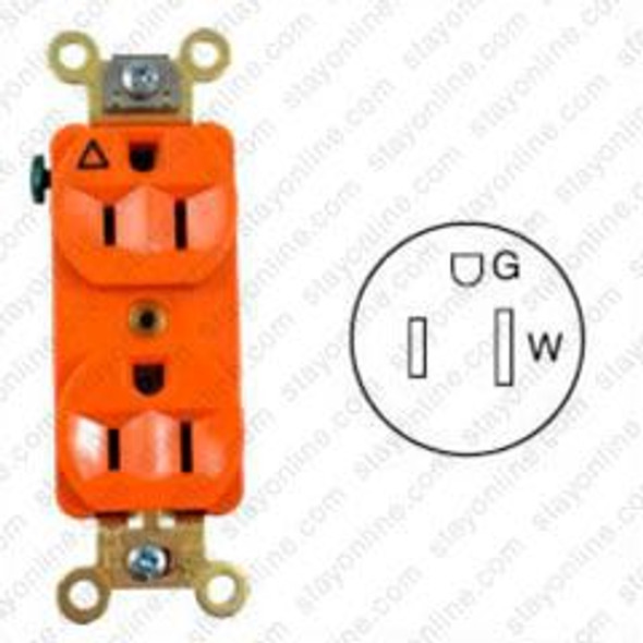 HUBBELL IG5262 AC Receptacle NEMA 5-15 Female Orange Duplex Isolated Ground