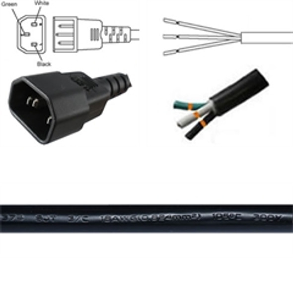 Custom Molded Power Cord - C14 BLACK Plug to ROJ BLACK Connector 18AWG / SJT - 250 Volts - 10 Amps - BLACK Jacket 14 feet