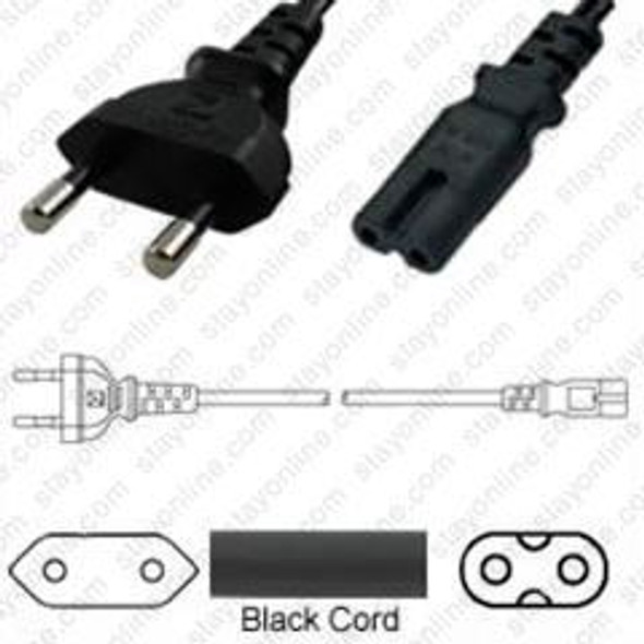 Korea KSC8305 Male Plug to IEC320 C7 Connector 1.8 meters / 6 feet 2.5A/250V H03VVH2-F2.75 Black - Country Power Cord Hanked