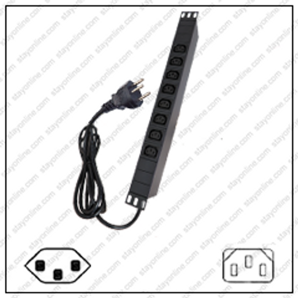 Power Strip Rack Mount Switzerland SEV1011 16 Amp Plug to 8 IEC320 C13 Receptacles