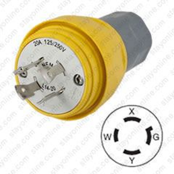 HUBBELL HBL26W74 AC Plug NEMA L14-20 Male Yellow Watertight