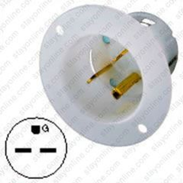 HUBBELL HBL5678C AC Flanged Inlet NEMA 6-15 Male White