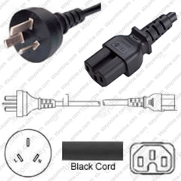 China GB2099 Male Plug to IEC320 C15 Connector 2.5 meters / 8 feet 10A/250V H05RR-F3G1.0 Black - Country Power Cord