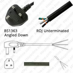 Gulf States Male Plug Angled Down to ROJ 2.5 meters / 8 feet 10A/250V H05VV-F3G1.0 Black - Country Power Supply Cord