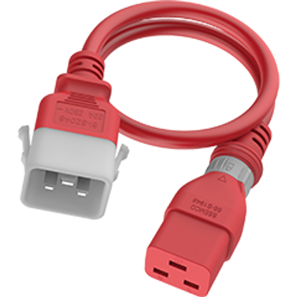 IEC320 C20 Male Plug to C19 Connector Dual-Lock 1.8 meters / 6 feet 20A/250V 12/3 SJT Red - Locking Power Cord