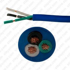 Bulk Cable Blue Jacketed SJT Cord 14 AWG x 3 Conductor Color Code Green, White, Black cUL FT2 105* 300 Volt PVC Filler, 1 Foot Length