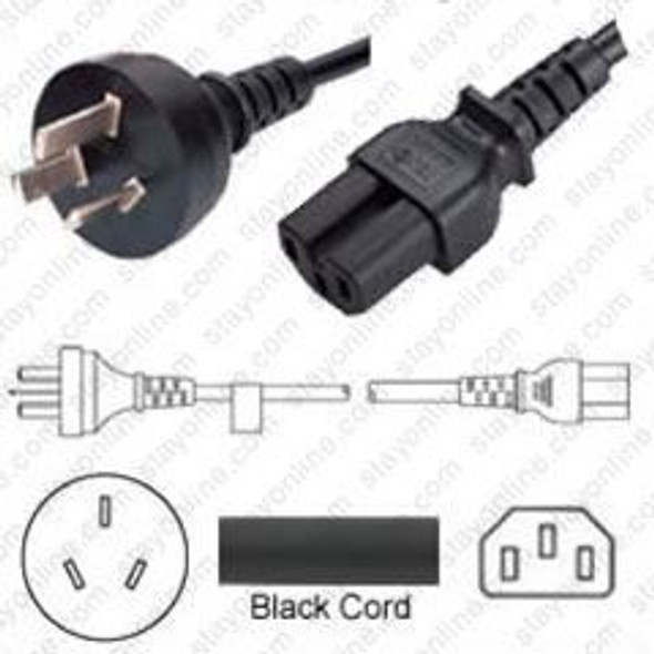 Argentina IRAM2073 Male Plug to IEC320 C15 Connector 2.5 meters / 8 feet 10A/250V H05RR-F3G1.0 Black - Country Power Cord