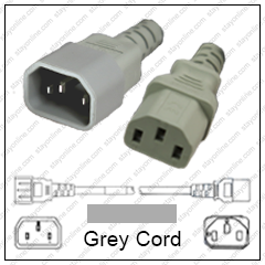 IEC320 C14 Male Plug to C13 Connector LSZH 1.0 meters / 3.25 feet 10A/250V H05Z1Z1-F3G1.0 Gray - Power Cord